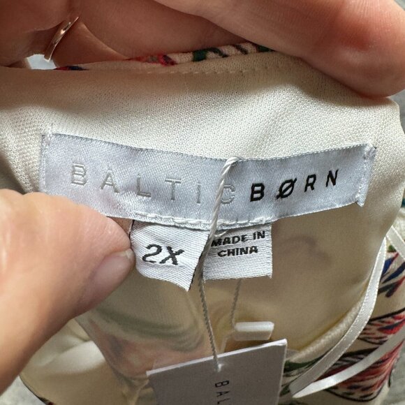 NWT Baltic Born Dress Womens Plus 2X Cream Floral Belted Tally Mini Ruffle Boho - Picture 3 of 12